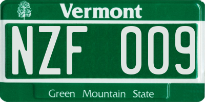 VT license plate NZF009