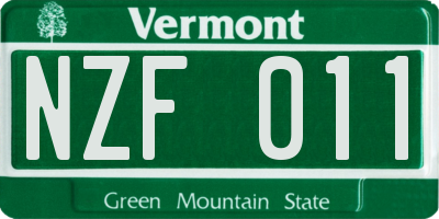 VT license plate NZF011