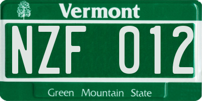 VT license plate NZF012
