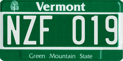 VT license plate NZF019