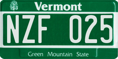 VT license plate NZF025