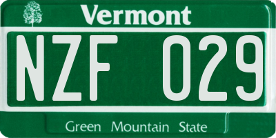 VT license plate NZF029
