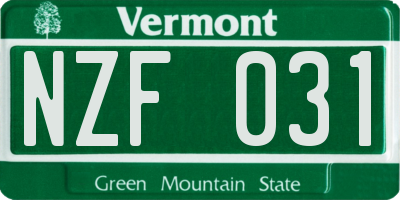 VT license plate NZF031