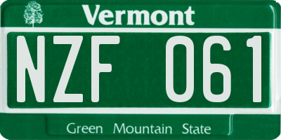 VT license plate NZF061