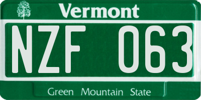 VT license plate NZF063