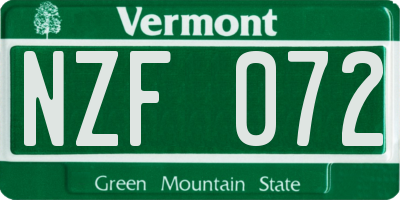VT license plate NZF072