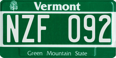 VT license plate NZF092