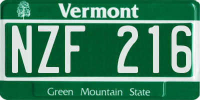 VT license plate NZF216