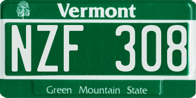 VT license plate NZF308