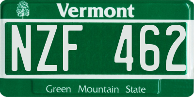 VT license plate NZF462
