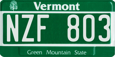 VT license plate NZF803