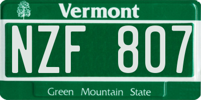 VT license plate NZF807