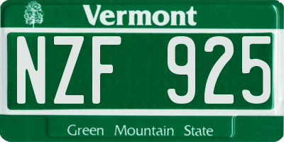 VT license plate NZF925