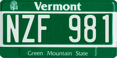 VT license plate NZF981
