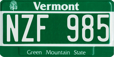 VT license plate NZF985