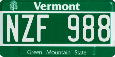 VT license plate NZF988