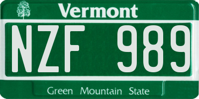 VT license plate NZF989