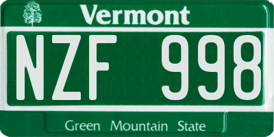 VT license plate NZF998