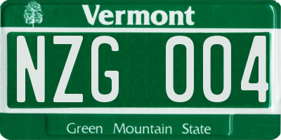 VT license plate NZG004