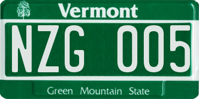 VT license plate NZG005