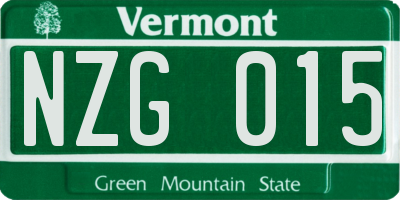VT license plate NZG015