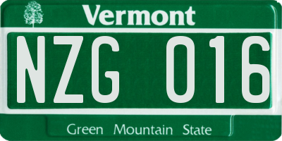 VT license plate NZG016
