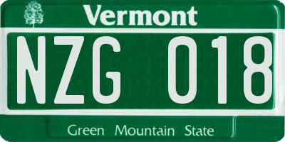 VT license plate NZG018
