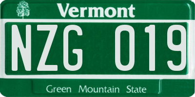 VT license plate NZG019