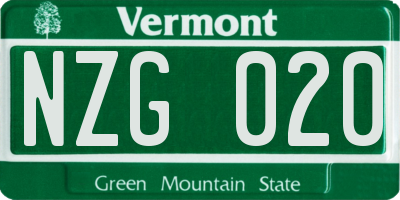 VT license plate NZG020