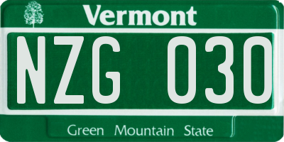 VT license plate NZG030
