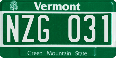VT license plate NZG031