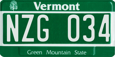 VT license plate NZG034