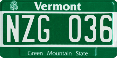VT license plate NZG036