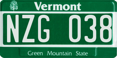 VT license plate NZG038