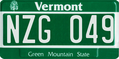 VT license plate NZG049