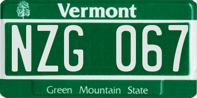 VT license plate NZG067