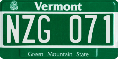 VT license plate NZG071