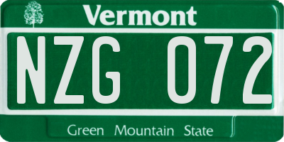 VT license plate NZG072