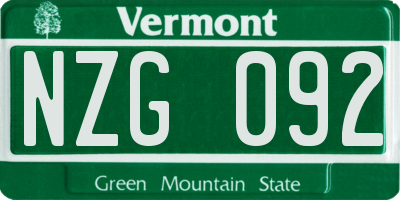 VT license plate NZG092