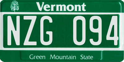 VT license plate NZG094
