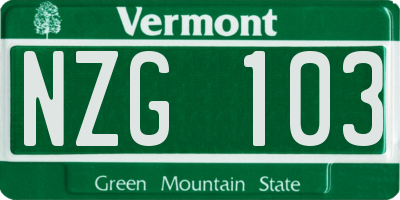 VT license plate NZG103