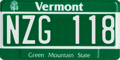 VT license plate NZG118