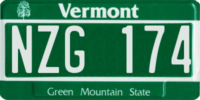 VT license plate NZG174