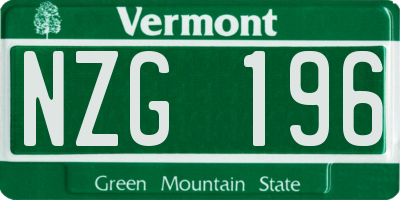 VT license plate NZG196
