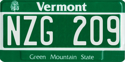 VT license plate NZG209