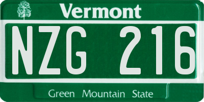VT license plate NZG216