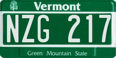VT license plate NZG217