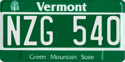VT license plate NZG540