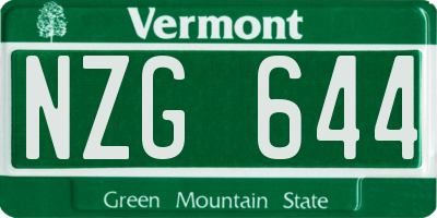 VT license plate NZG644