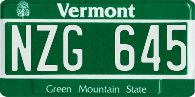 VT license plate NZG645